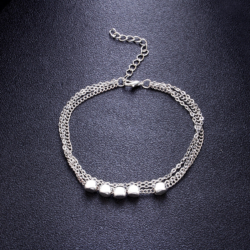Trendy Sterling Silver Plated  Beads Anklet Barefoot Sandals Foot Chain for Women