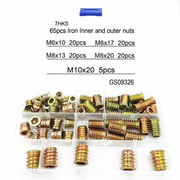 Suleve MXCN4 65Pcs M6 M8 M10 Inner Hexagon Internal and External Teeth Screw Nut Furniture Embedded Nut Children Sofa Bed T-Nuts