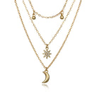 Bohemian Moon Multi-layer Pendant Necklace Sun Rhinestone Bell Tassel Chain Necklace
