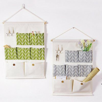 Cotton Linen Door Wall Home Hanging Bag Hanger Organizer Storage Pouch 7 Desktop Organizer