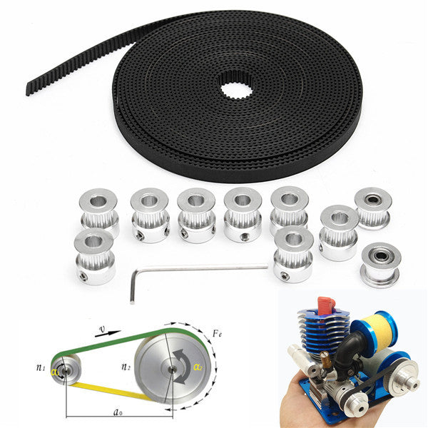 8pcs GT2 16T Bore 5mm Timing Pulley with 5m Belt and Tensioner