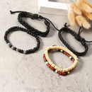 Vintage Leather Bracelet Weave Braided Multilayer Adjustable Wood Beaded Bracelet for Men