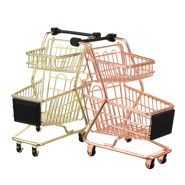 Children Mini Metal Shopping Trolley Kids Pretend Role Play Desktop Organizer Toy