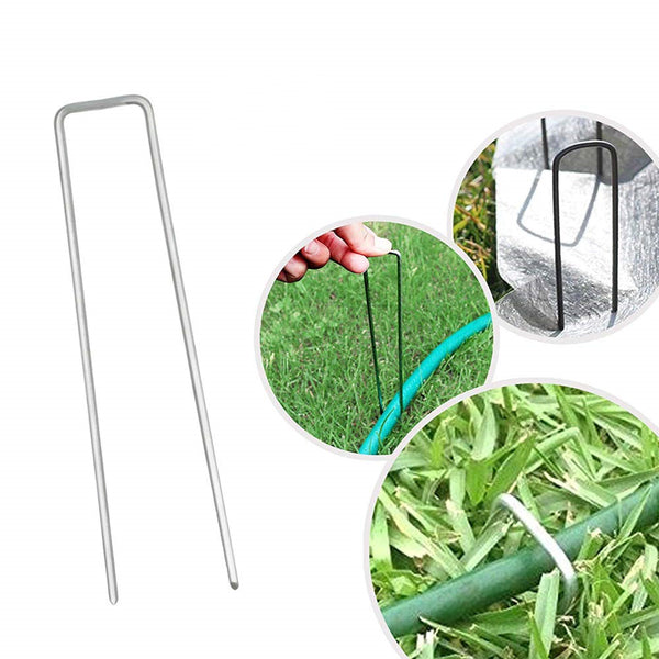 50Pcs Garden Stakes Galvanized Landscape Staples U-Type Nail Turf Staples Pins Rust Proof Sod Pins Pegs for Artificial Grass Securing Fences Weed Barrier  Outdoor Wires Cords Tents Tarps