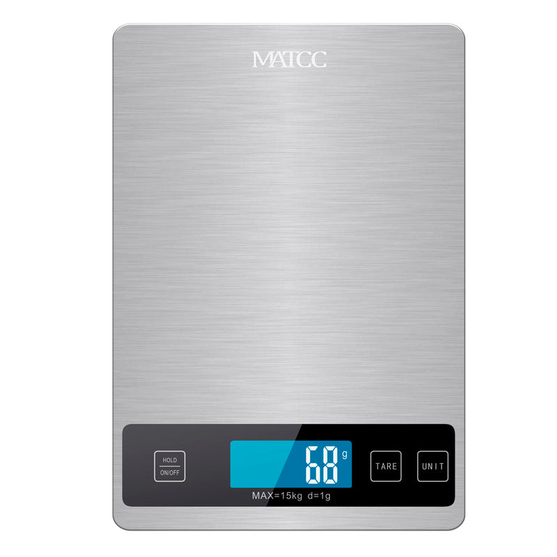 MATCC 15kg Digital Electronic Scale Kitchen Scale Stainless Steel Food Scale With LCD Backlight