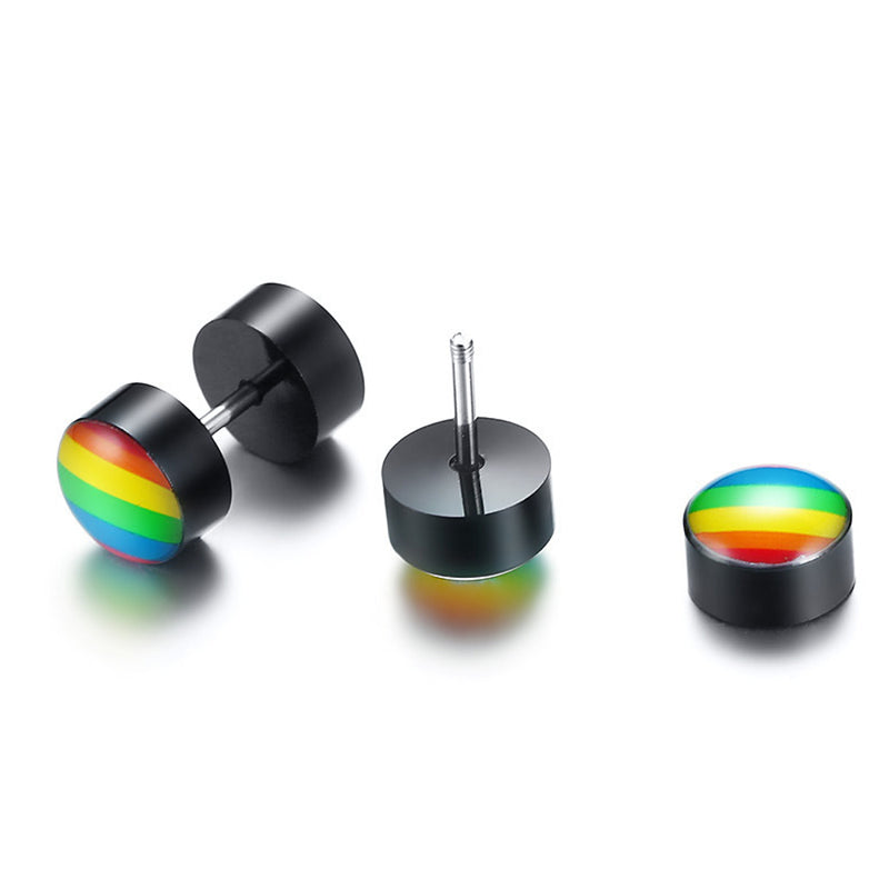 Fashion Rainbow Magnetic Rounded Ear Clip Studs Stainless Steel Earring Non Piercing