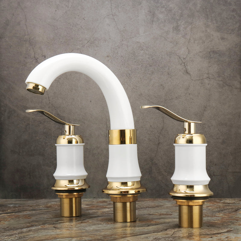 Basin Sink Faucet Hot and Cold Water Deck Mount Bathroom Mixer Taps W/2 Handles