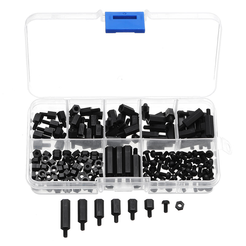 Suleve M3NH6 300Pcs M3 Nylon Screw White&Black Hex Screw Nut PCB Standoff Spacer Assortment Kit