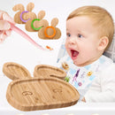 Baby Toddler Suction Plate Stay Put Feeding Plate Natural Bamboo Rabbit Shape Kids Bowl