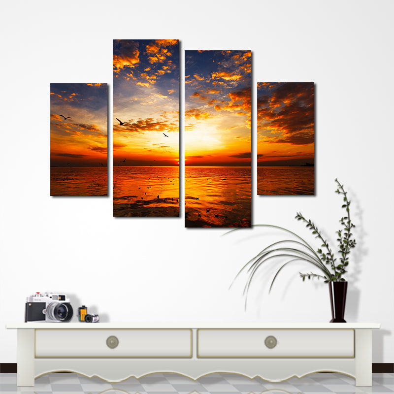Miico Hand Painted Four Combination Decorative Paintings Sea Sunset Wall Art For Home Decoration