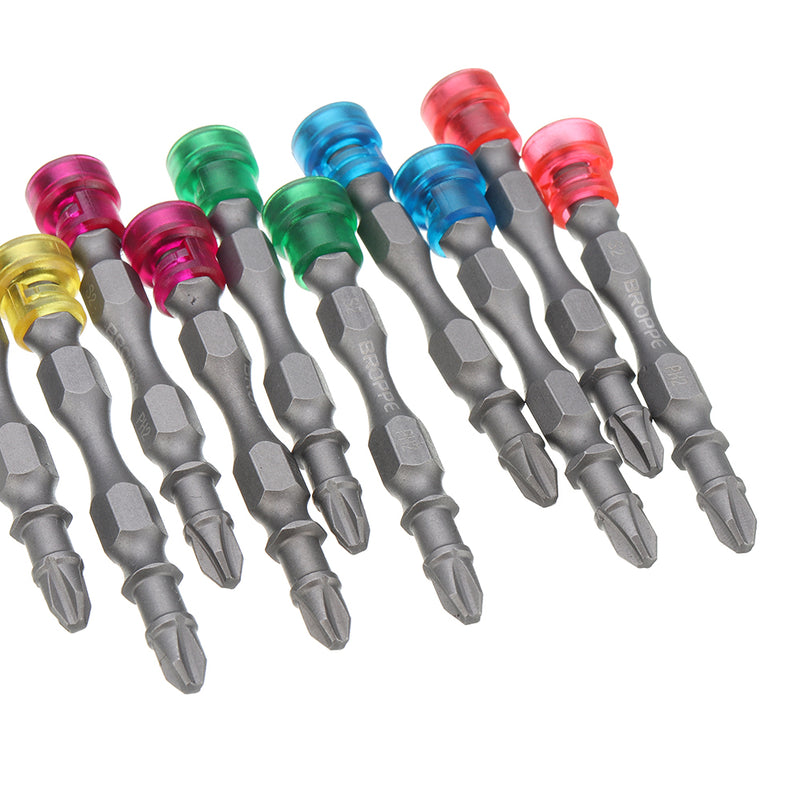 BROPPE 10pcs Double Head 65mm S2 Alloy PH2 Phillips Magnetic Screwdriver Bit Set 1/4 Inch Hex Shank