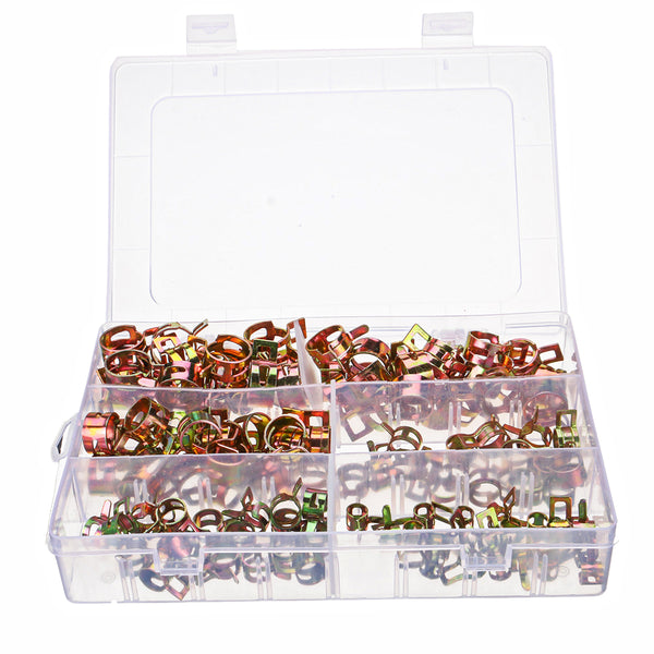 Suleve 120Pcs Fuel Hose Line Tubing Clamp 6 Size Spring Band Action Pipe Clip Color-Zinc Plated