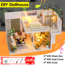 DIY Doll House Furnitures Miniature Doll house Dust Cover Wooden Dollhouse Light House For Dolls Handmade Toys For Children