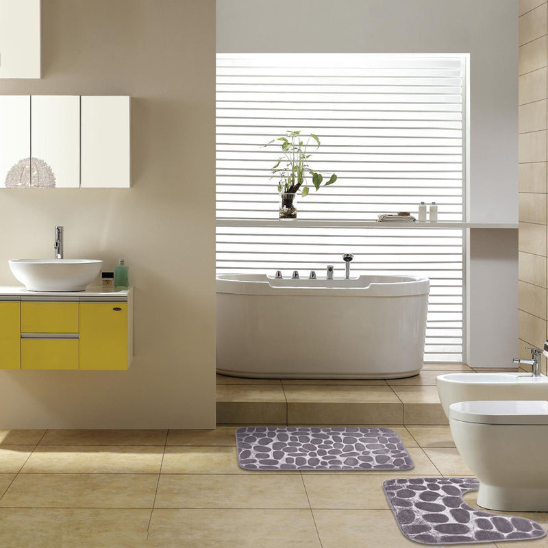 2Pcs Waterproof Bath Carpet Stone Pedestal Memory Foam Mat Bathroom Non-slip Set