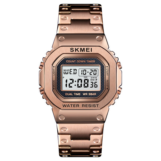 SKMEI 1456 LED Chronograph Countdown Alloy Case Stainless Steel Waterproof Digital Watch Men Watch