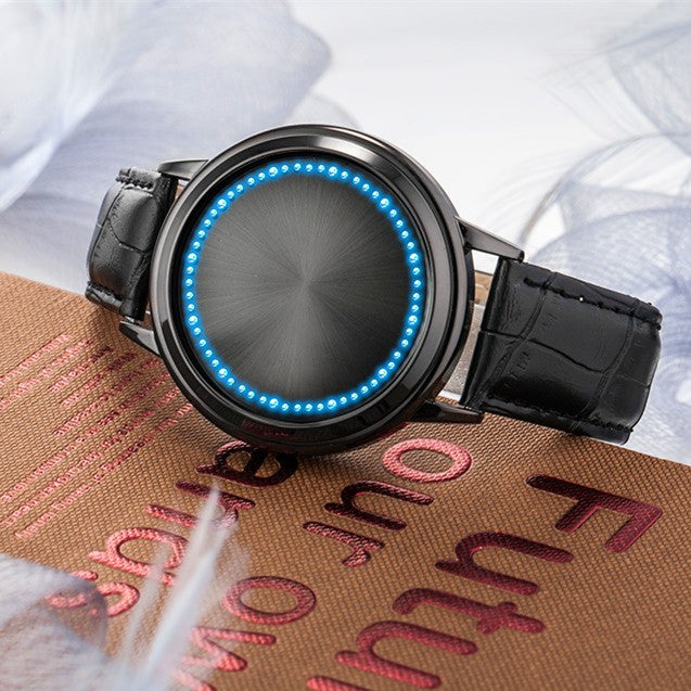 Touch Screen LED Waterproof Personality Tree Shaped Dial Leather Strap Lover Men Women Watch