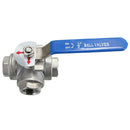 DN15 G1/2inch Female Thread 3-Way L-Port Stainless Steel Ball Valve