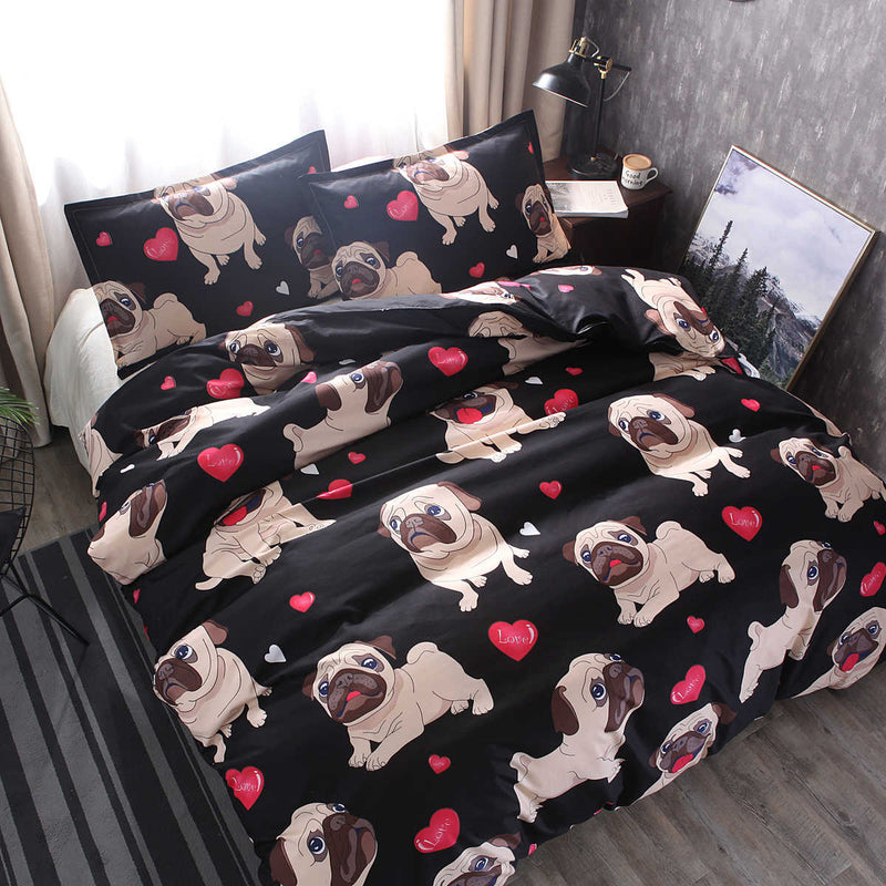 3 PCS Bedding Sets Animal Lovely Dog Printing Quilt Cover Pillowcase For Full Size