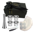 Stainless Steel Nestle Refillable Coffee Capsule Cup Aluminum foil&Powder Hammer&Spoon with Storage Bag for Nespresso Machine