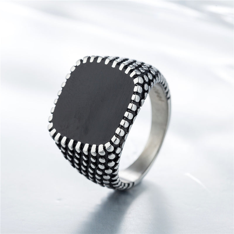 REZEX Retro Drops Ring Polka Dot Square Men's Stainless Steel Ring Men Jewlery With Case