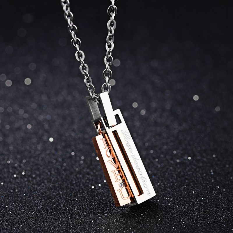 Fashion Titanium Steel Rectangular Box Men Women Love Couple Necklace Gift