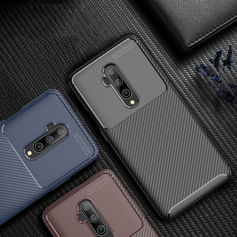 For OnePlus 7T Pro Case Bakeey Luxury Carbon Fiber Shockproof Anti-fingerprint Silicone Protective Case