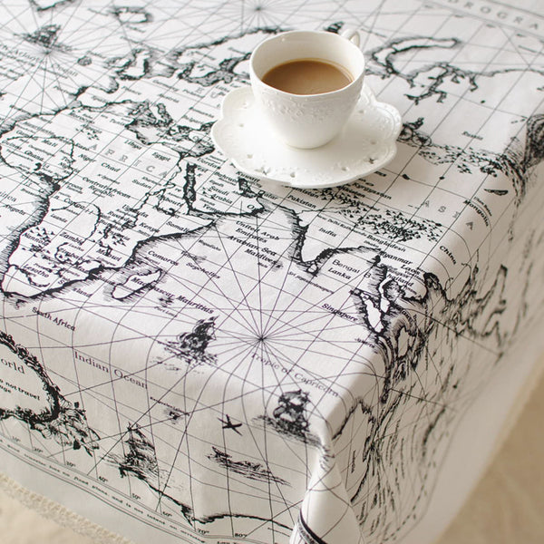 World Map Pattern Cotton Linen Tableware Mat Tablecloth Desk Cover Heat Insulation Bowl Pad 3 Size