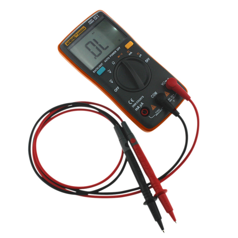 ANENG AN8004 Orange Digital 2000 Counts Auto Range Multimeter Backlight AC/DC Ammeter Voltmeter Resistance Frequency Capacitance Meter + Test Lead Set