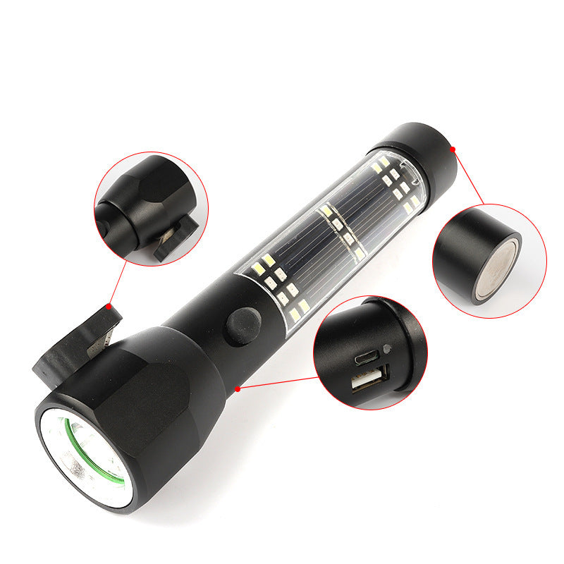 XANES TM-219 T6 800 Lumens 7Modes Red & White Light USB & Solar Rechargeable  LED Flashlight