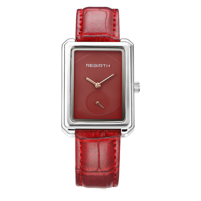REBIRTH RE203 Square Dial Women Wrist Watch Elegant Design Leather Band Quartz Watches