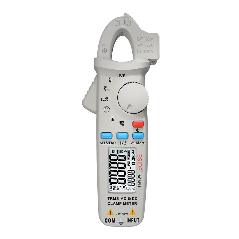 BSIDE ACM91 Digital AC/DC Current Clamp Meter Auto-Range Car Repair TRMS Multimeter Live Check NCV Frequency Capacitor Tester-White