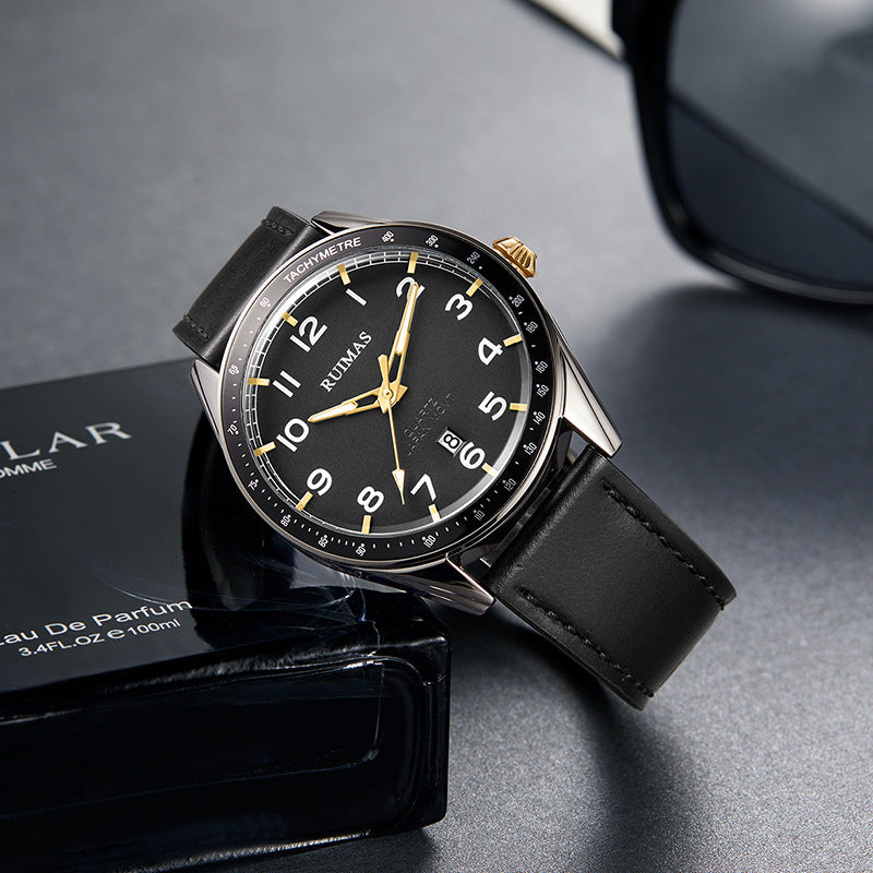 RUIMAS 573 Fashion Men Watch 3ATM Waterproof Luminous Date Display Leather Strap Quartz Watch