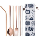 Portable Reusable Stainless Steel Coffee Tea Milk Drinking Straw Cleaning Brush Fork Spoon Box Set