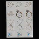 Metallic Temporary Tattoos Blue Diamond Ring Heart Sticker Bride Party DIY Body Arm Decor Removable