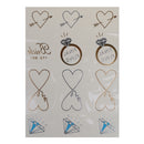 Metallic Temporary Tattoos Blue Diamond Ring Heart Sticker Bride Party DIY Body Arm Decor Removable