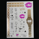 Party Waterproof Transfer Flash Temporary Tattoo Body Art Makeup Tattoo Sticker Lips Watch Rock