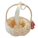 Beige Satin Lace Pearls Bowknot Handle Wedding Flower Girl Basket Bridal Bridesmaid Petals Basket Decoration