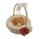 Beige Satin Lace Pearls Bowknot Handle Wedding Flower Girl Basket Bridal Bridesmaid Petals Basket Decoration