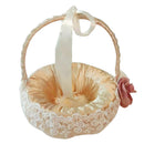 Beige Satin Lace Pearls Bowknot Handle Wedding Flower Girl Basket Bridal Bridesmaid Petals Basket Decoration