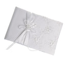 Wedding Reception Satin Rose Flower Embroider Guest Book Signatures White