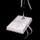 White Feather Quill Wedding Party Signature Pen Guestbook Signing Pen with Flower Ribbon Holder Set Anniversary Shower
