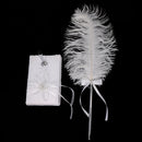 White Feather Quill Wedding Party Signature Pen Guestbook Signing Pen with Flower Ribbon Holder Set Anniversary Shower