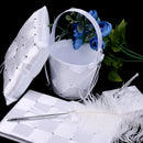 Romantic Wedding Set Grid Pattern Guest Book Pen with Feather Pen Holder Ring Pillow Flower Girl Basket Supplier