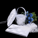 Romantic Wedding Set Grid Pattern Guest Book Pen with Feather Pen Holder Ring Pillow Flower Girl Basket Supplier