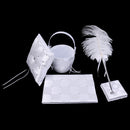 Romantic Wedding Set Grid Pattern Guest Book Pen with Feather Pen Holder Ring Pillow Flower Girl Basket Supplier