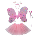 Set Of Wing With Wand Tutu Skirt Headband Fairy Costume Fancy Dress Outfit Fun Play Kids Birthday Dress Up Baby Pink