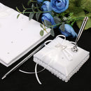 White Wedding Ceremony Guest Book Pen Holder set with Crystal Bow Decoration