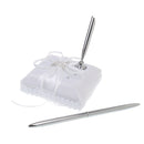 White Wedding Ceremony Guest Book Pen Holder set with Crystal Bow Decoration