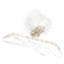 Rhinestone Chain Stretchy Band Flapper Headband White Feather Fascinator 1920s Great Gatsby Headpiece Bridal Ascot Race
