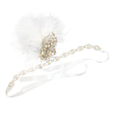 Rhinestone Chain Stretchy Band Flapper Headband White Feather Fascinator 1920s Great Gatsby Headpiece Bridal Ascot Race